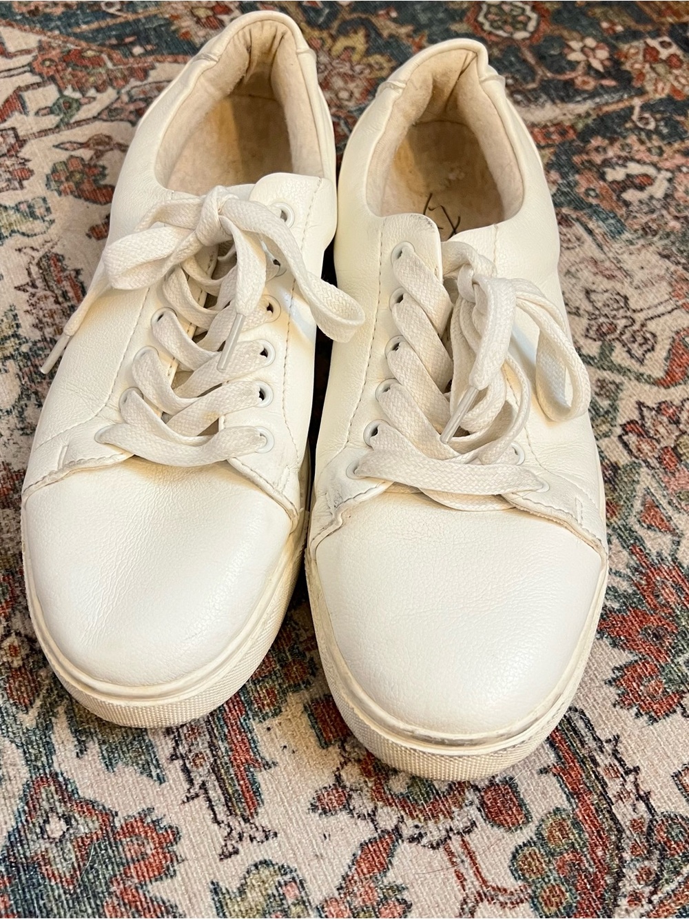 Joie Cream Leather Lace-Up Sneakers